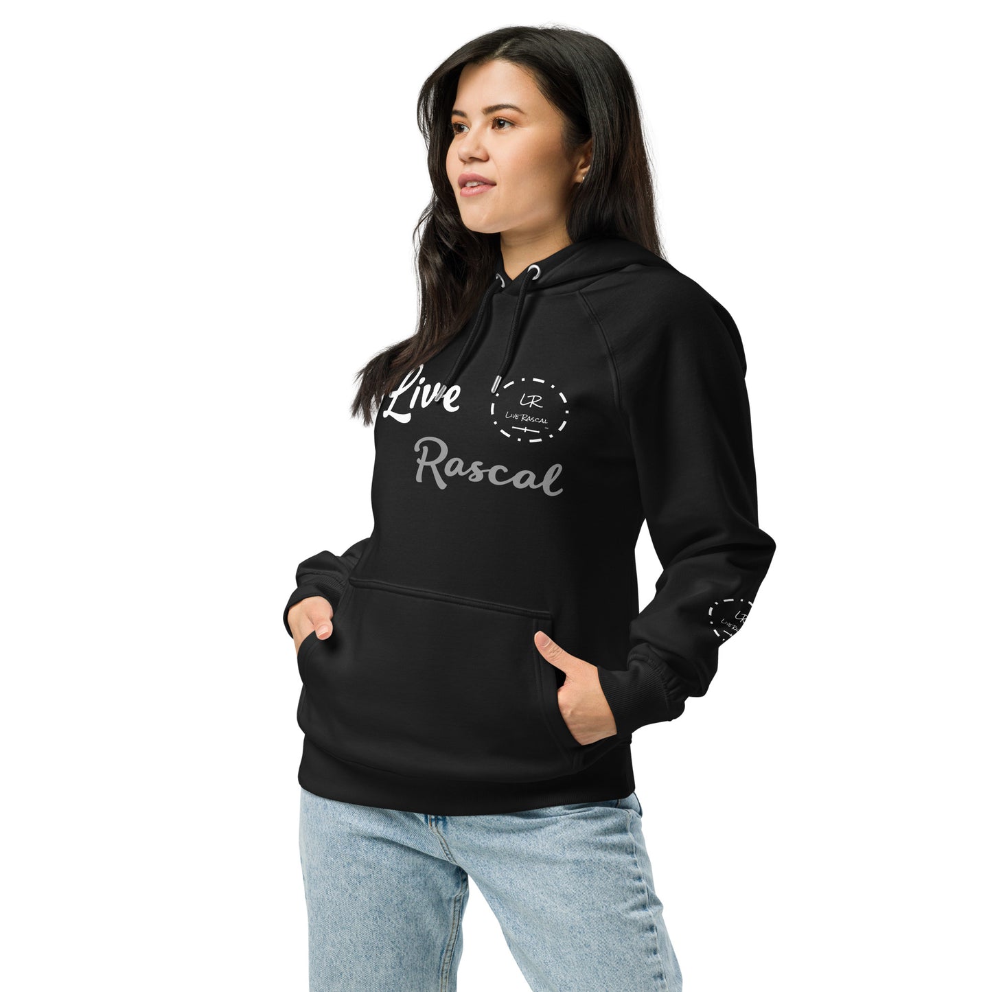 Live Rascal - Women's "Black Onyx" eco raglan hoodie