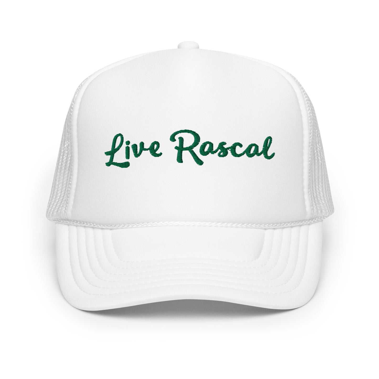 Live Rascal - White & Money Green foam trucker hat