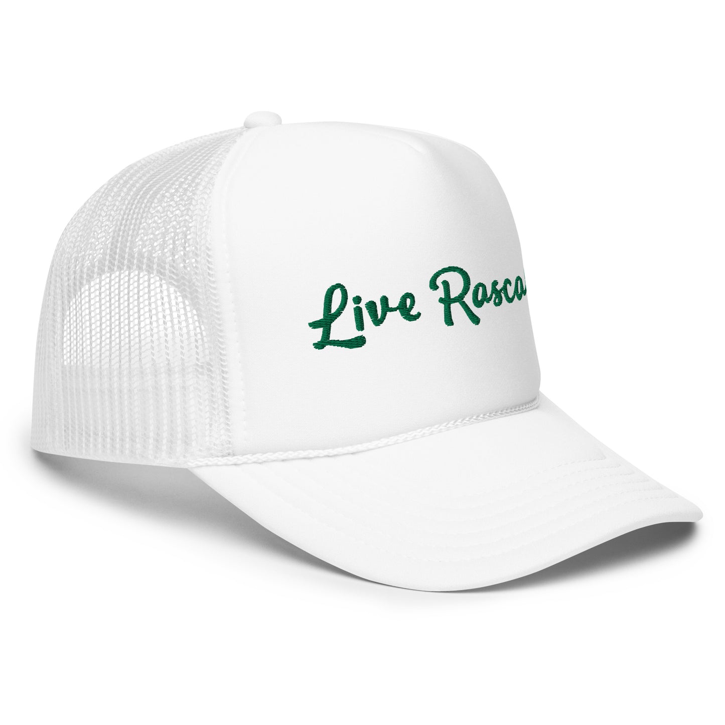 Live Rascal - White & Money Green foam trucker hat